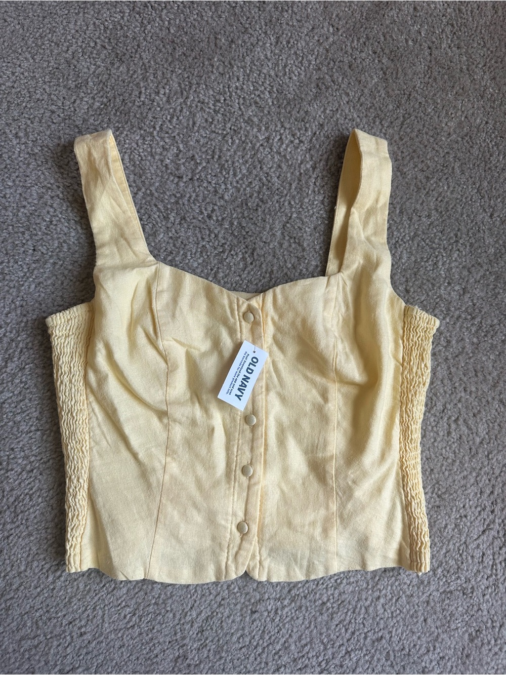 Old Navy Butter Yellow Linen-Blend Button Front Crop Camisole